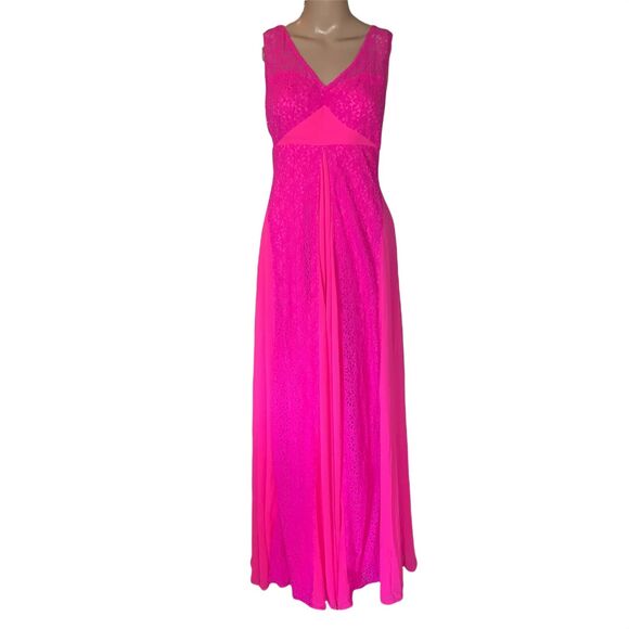 ASOS Womens Maxi Dress Sleeveless Lace and Chiffon Vibrant Bright Pink Size 2 - Picture 2 of 13